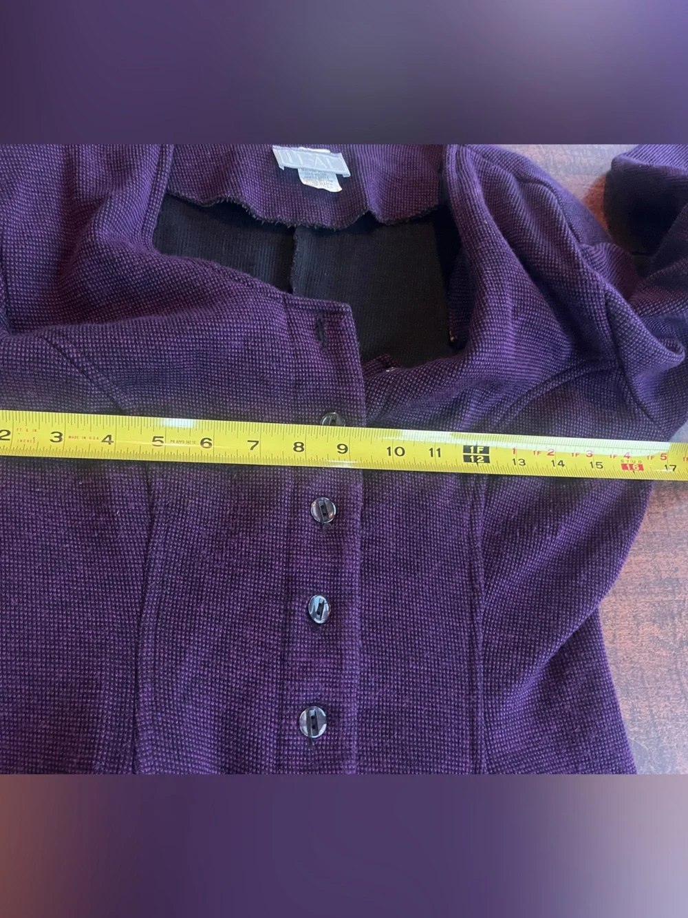 Vintage LE-AL Purple Black Skirt Suit Peplum Jacket Midi USA Made Sz 5-6 Artsy